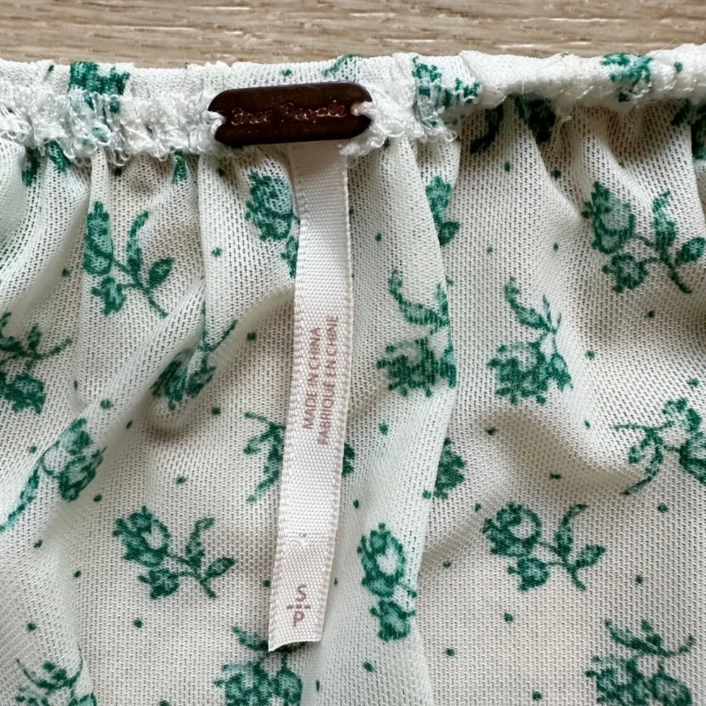 Free People Fia Wrap Top Women Boho Small White Green Floral Mesh Cottagecore